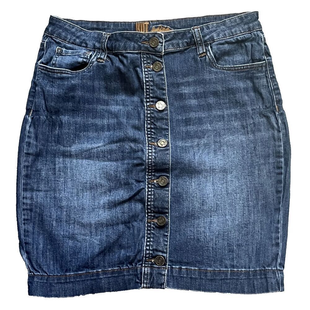 Kut From The Kloth Botton Front Denim Pencil Skirt Dark Wash Size 6P Knee Length